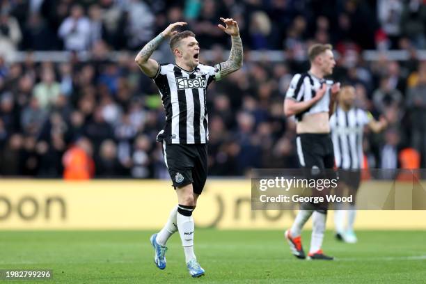 Kieran Trippier of Newcastle United celebrates scoring his team's third goal during the Premier League match between Newcastle United and Luton Town...