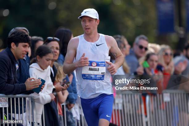 Scott Fauble runs through the course during the 2024 U.S. Olympic Team Trials - Marathon on February 03, 2024 in Orlando, Florida.