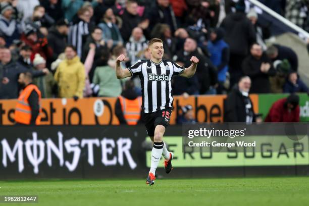 Harvey Barnes of Newcastle United celebrates scoring his team's fourth goal during the Premier League match between Newcastle United and Luton Town...