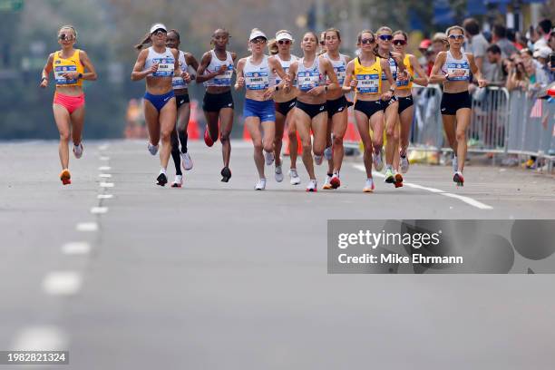 Runners race through the course during the 2024 U.S. Olympic Team Trials - Marathon on February 03, 2024 in Orlando, Florida.