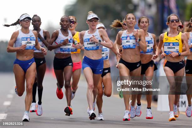 Runners race through the course during the 2024 U.S. Olympic Team Trials - Marathon on February 03, 2024 in Orlando, Florida.