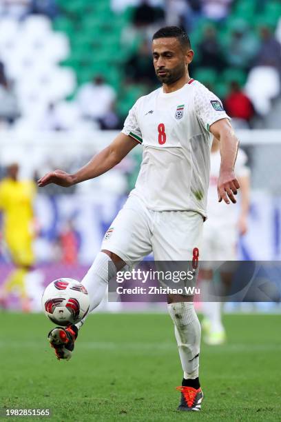 Omid Ebrahimi of Iran controls the ball during the AFC Asian Cup quarter final match between Iran and Japan at Education City Stadium on February 03,...