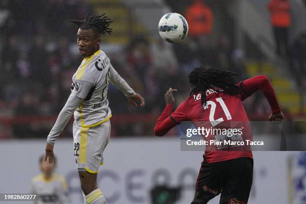 William Balikwisha of Standard Liegi competes for the ball with Sarr Mamadou of RWDM Brussels FC during the Jupiler Pro League match between RWDM...