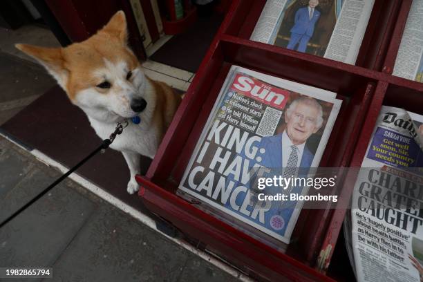 Copies of daily newspapers featuring front page articles about King Charles III's cancer diagnosis, in London, UK, on Tuesday, Feb. 6, 2024. King...