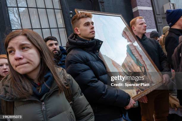 Anti-abortion activists pray near a gathering of abortion-rights demonstrators outside of a Planned Parenthood clinic in downtown Manhattan on...