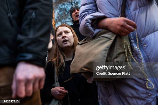 Anti-abortion activists pray near a gathering of abortion-rights demonstrators outside of a Planned Parenthood clinic in downtown Manhattan on...