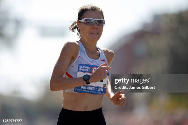 Lindsay Flanagan runs through the course during the 2024 U.S. Olympic Team Trials - Marathon on February 03, 2024 in Orlando, Florida.