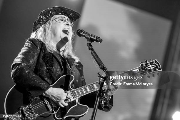 Melissa Etheridge performs during the 2024 MusiCares Person of the Year Honoring Jon Bon Jovi during the 66th GRAMMY Awards on February 02, 2024 in...