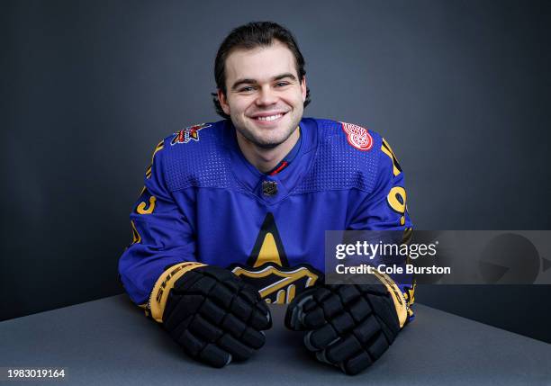 Alex DeBrincat of the Detroit Red Wings of team Matthews poses for his portrait prior to the 2024 Honda NHL All-Star Game on February 03, 2024 in...