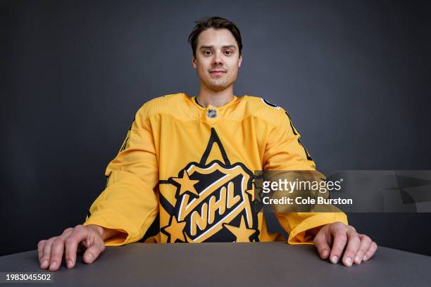 Sebastian Aho of the Carolina Hurricanes of Team MacKinnon poses for his portrait prior to the 2024 Honda NHL All-Star Game on February 03, 2024 in...
