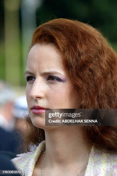 Her Royal Highness Lalla Salma, wife of Morocco' KIng Mohammed VI, pictured 17 July 2003 in Royal Palace of Rabat during the visit of Pakistan's...