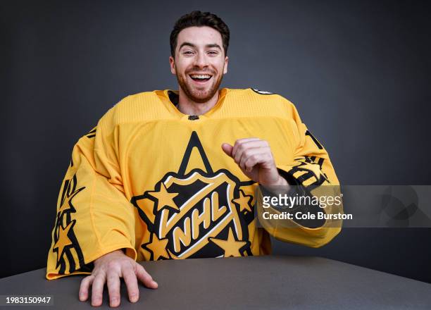 Jeremy Swayman of the Boston Bruins poses for his portrait prior to the 2024 Honda NHL All-Star Game on February 03, 2024 in Toronto, Ontario.