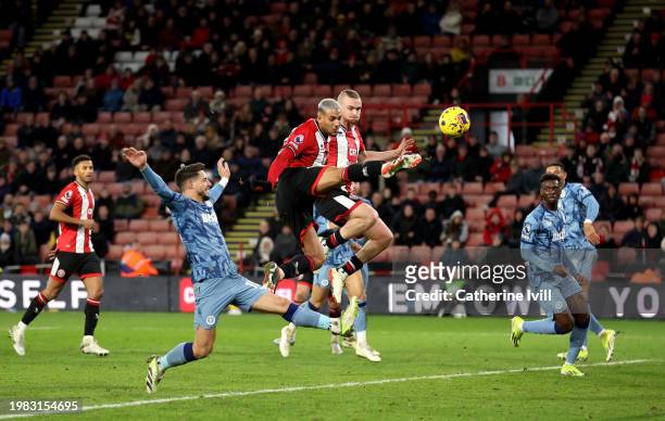Vinicius Souza of Sheffield United scores his team's first goal during the Premier League match between Sheffield United and Aston Villa at Bramall...
