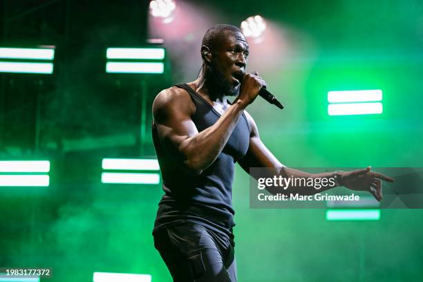 Stormzy performs at the RNA Showgrounds on February 03, 2024 in Brisbane, Australia.