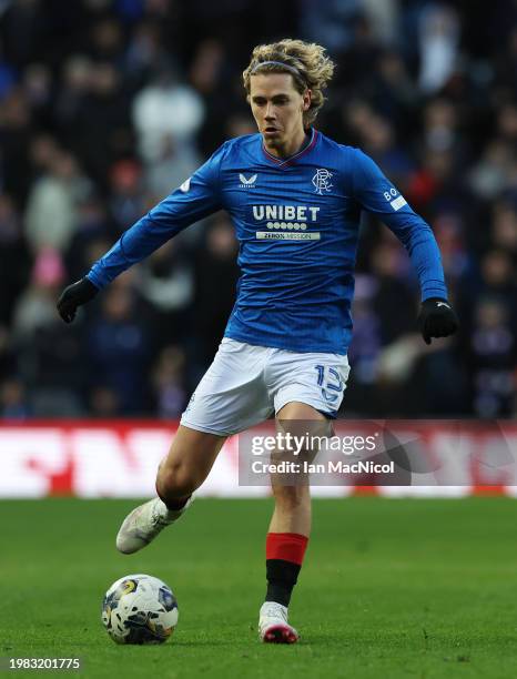 Todd Cantwell of Rangers is seen in action during the Cinch Scottish Premiership match between Rangers FC and Livingston FC at Ibrox Stadium on...