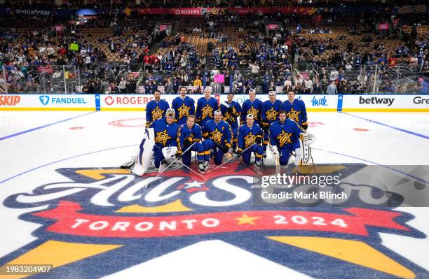 Team Matthews players pose for a group team photo prior to the 2024 Honda NHL All-Star Game at Scotiabank Arena on February 03, 2024 in Toronto,...