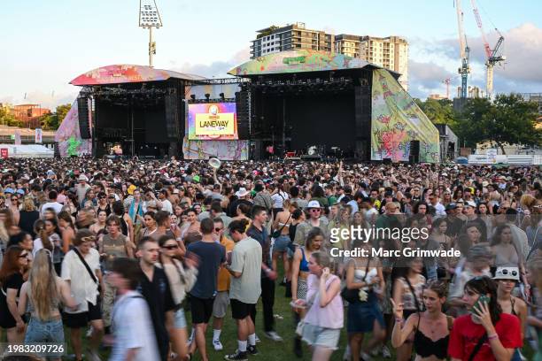 Festival patrons at the RNA Showgrounds on February 03, 2024 in Brisbane, Australia.