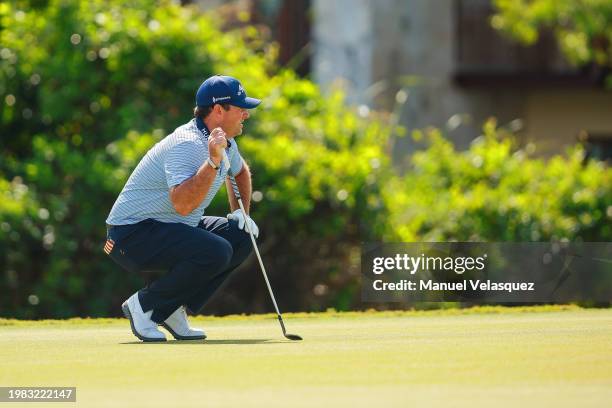 Patrick Reed of 4aces GC lines up the putt on the fifth green during day two of the LIV Golf Invitational - Mayakoba at El Camaleon at Mayakoba on...