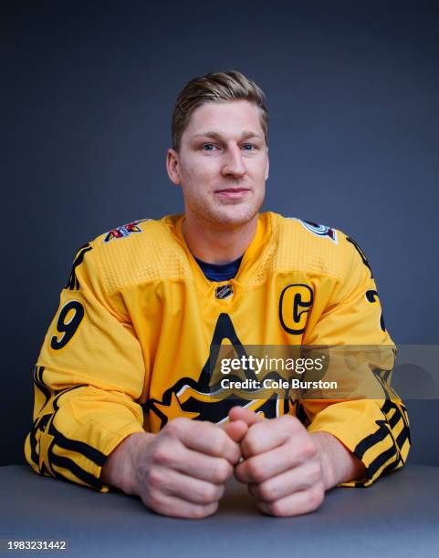 Nathan MacKinnon of the Colorado Avalanche poses for his portrait prior to the 2024 Honda NHL All-Star Game on February 03, 2024 in Toronto, Ontario.