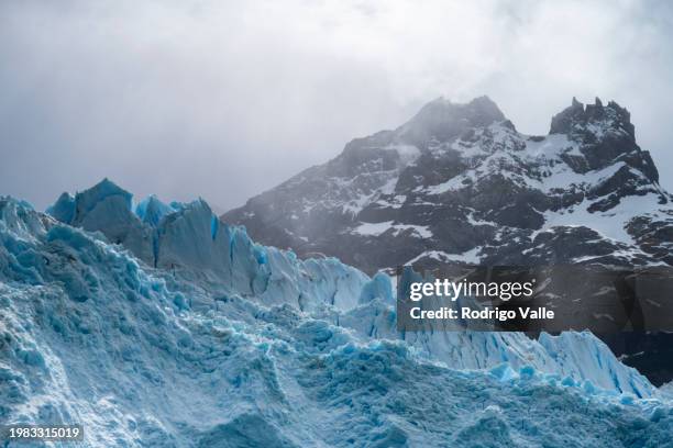 General view of Spegazzini glacier at Lago Argentino in Parque Nacional Los Glaciares on December 12, 2023 near El Calafate, Argentina. Seventeen...