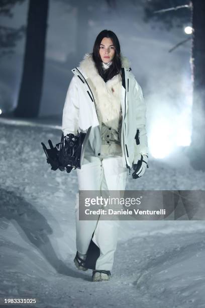 Vittoria Ceretti walks the runway during the Moncler Grenoble Fall Winter 2024 Fashion Show on February 03, 2024 in St Moritz, Switzerland.