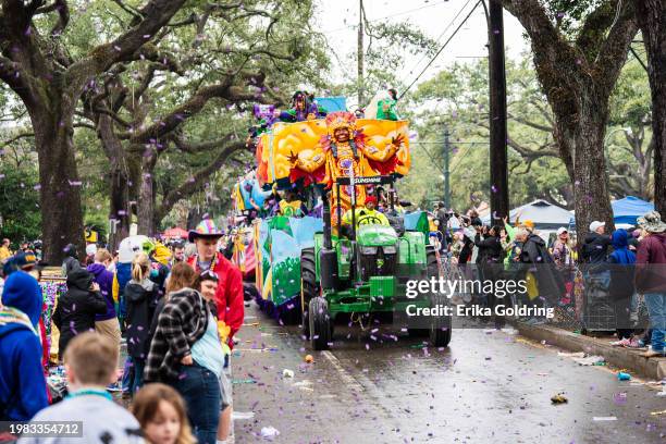 The Big Chief float is seen at the Krewe of Freret parade during 2024 Mardi Gras on February 03, 2024 in New Orleans, Louisiana.