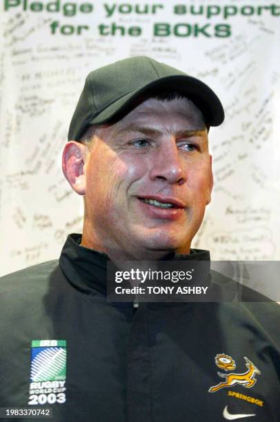 Springboks coach Rudolf Straeuli names the team to play England during a press conference for the Rugby World Cup Perth,16 October 2003. South Africa...