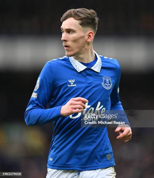 James Garner of Everton looks on during the Premier League match between Everton FC and Tottenham Hotspur at Goodison Park on February 03, 2024 in...