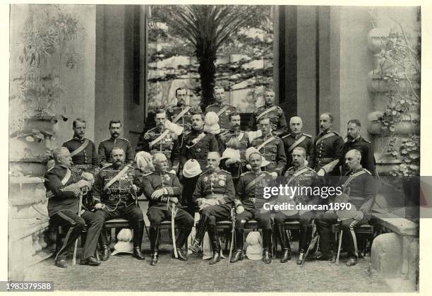 general sir arthur james lyon fremantle, governor of malta and staff, victorian 19th century - fremantle people stock illustrations