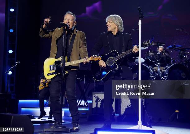 Bruce Springsteen and Honoree Jon Bon Jovi perform during the 2024 MusiCares Person of the Year Honoring Jon Bon Jovi during the 66th GRAMMY Awards...