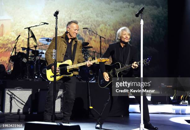 Bruce Springsteen and Honoree Jon Bon Jovi perform during the 2024 MusiCares Person of the Year Honoring Jon Bon Jovi during the 66th GRAMMY Awards...
