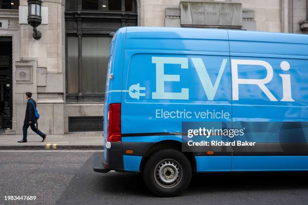 An electric EVRi delivery van is parked in the City of London, the capital's financial district, on 6th February 2024, in London, England....