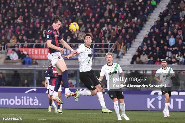 Giovanni Fabbian of Bologna FC scores his team's second goal during the Serie A TIM match between Bologna FC and US Sassuolo at Stadio Renato...