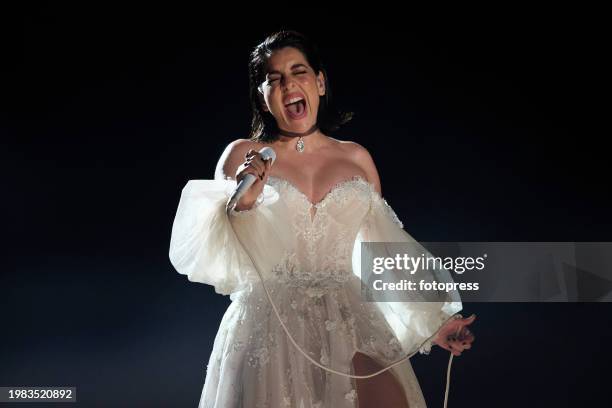 Ruth Lorenzo performs on stage during the Benidorm Fest 2024 final at Palacio de Deportes L'Illa on February 03, 2024 in Benidorm, Spain. The...