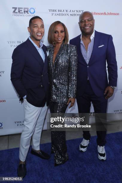 Don Lemon, Rodney Peete and Holly Robinson Peete attend the 8th Annual Blue Jacket Fashion Show at Moonlight Studios on February 01, 2024 in New York...