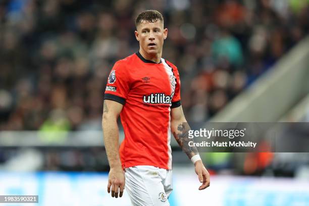 Ross Barkley of Luton Town looks on during the Premier League match between Newcastle United and Luton Town at St. James Park on February 03, 2024 in...