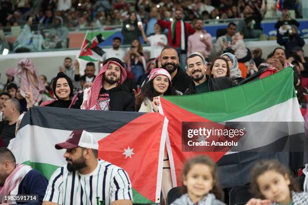 Fans show their support during the AFC Asian Cup semifinal between Jordan and South Korea at Ahmad bin Ali Stadium in Al-Rayyan, Qatar on February...