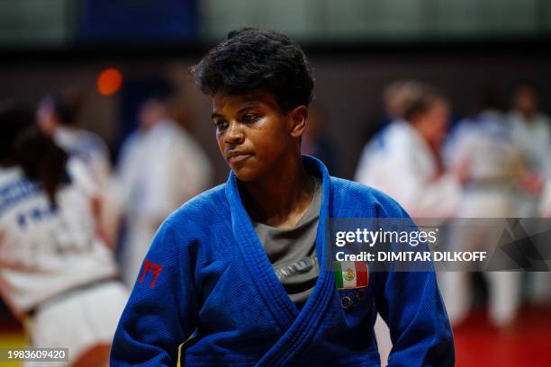 Prisca Awiti of Mexico attends an international training session which follows the Paris Grand Slam at the Paris Dojo arena in Paris on February 6,...