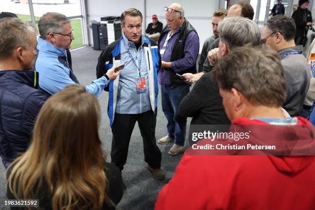 Rules official Gary Young speaks to the media during the AT&T Pebble Beach Pro-Am at Pebble Beach Golf Links on February 03, 2024 in Pebble Beach,...