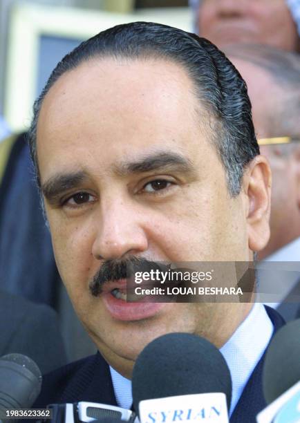 Iraq's former throne, Sharif Ali bin Hussein speaks to the press following a meeting with Syrian Foreign Minister Faruq al-Sharaa, at the foreign...