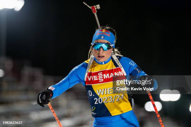 Dorothea Wierer of Italy in action during the Training Women and Men at the IBU World Championships Biathlon Nove Mesto na Morave on February 6, 2024...