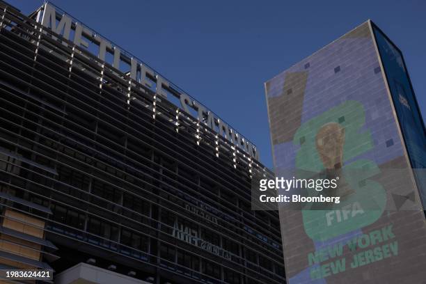 Signage at MetLife Stadium in East Rutherford, New Jersey, US, on Tuesday, Feb. 6, 2024. The 2026 World Cup final will be played at MetLife Stadium...