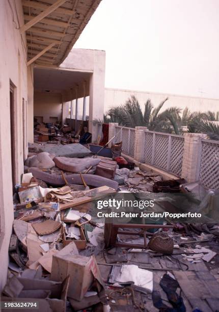 Balcony of the ransacked palace of the Emir of Kuwait, Jaber Al-Ahmad Al-Sabah , during Operation Desert Shield following the Iraqi invasion of...
