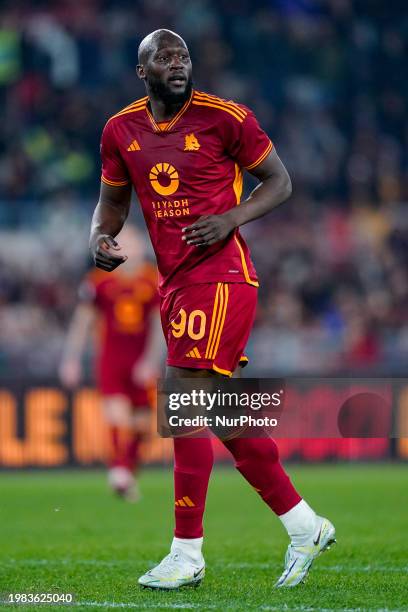 Romelu Lukaku of AS Roma looks on during the Serie A match between AS Roma and Cagliari Calcio at Stadio Olimpico on Febraury 5, 2024 in Rome, Italy.