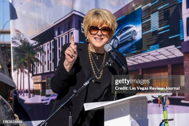 Mayor Carolyn Goodman speaks about the AC/Element Symphony Park Hotel during its groundbreaking event hosted by JacksonShaw on Thursday, Jan. 25 in...