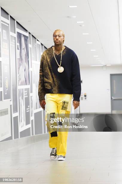 James Johnson of the Indiana Pacers arrives to the arena before the game against the Houston Rockets on February 6, 2024 at Gainbridge Fieldhouse in...