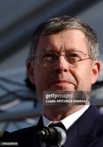 French maritime prefect Edouard Guillaud attends 17 November 2005 the christening of the high-seas tugboat Abeille Liberte in the northern French...