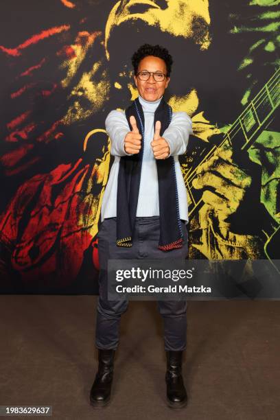 Mo Asumang attends the "Bob Marley: One Love" Special Screening at Kino International on February 06, 2024 in Berlin, Germany.