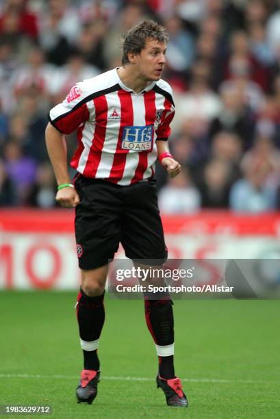 October 29: Philip Jagielka of Sheffield United stood during the Championship match between Sheffield United and Cardiff City at Bramall Lane on...