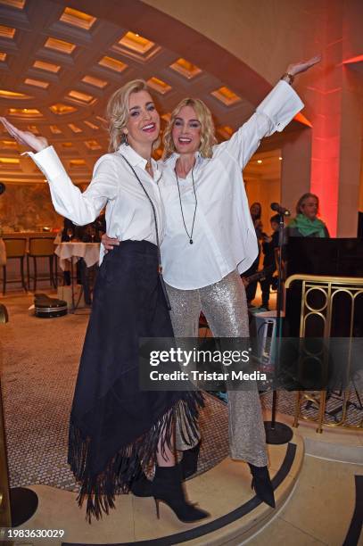 Nina Meise and Julia Meise attend the Anja Gockel fashion show as part of Berlin Fashion Week AW24 at Hotel Adlon Kempinski on February 6, 2024 in...